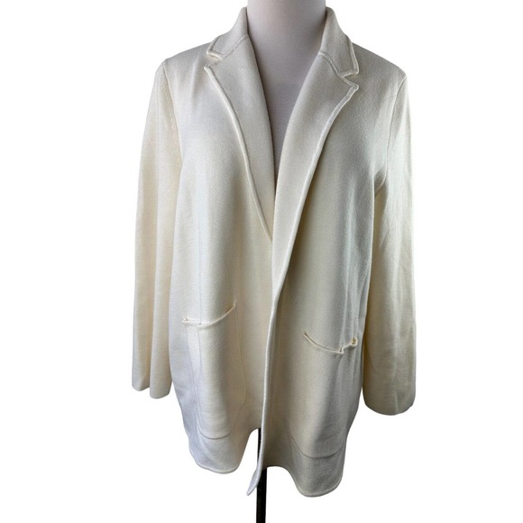 Talbots Merino Wool Blend Knit Sweater Blazer Open Cardigan Cream Plus Size 3XP - Picture 9 of 9